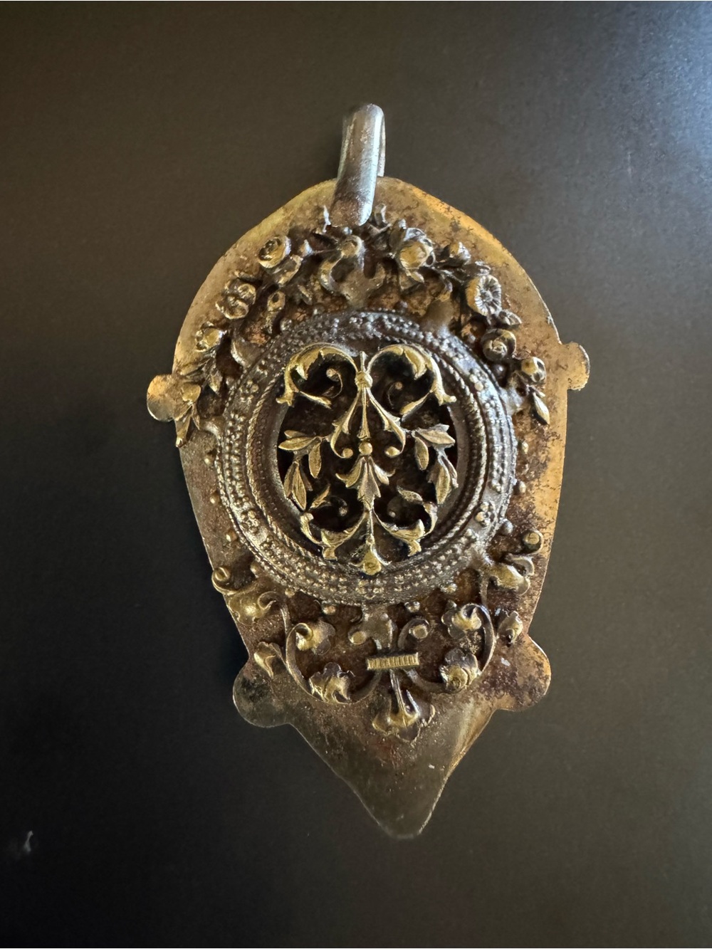 Antique Victorian Brass Filigree Cloak Hook Fastener - c. 1880–1900